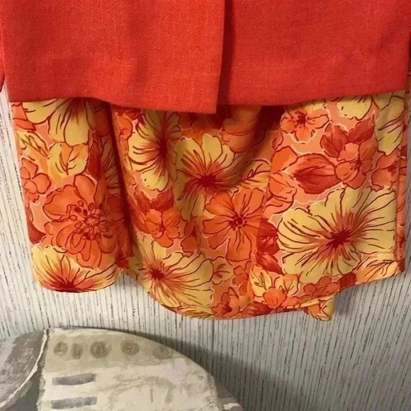 Vintage Koret Dress Woman Size‎ 24W Burnt Orange with Floral Skirt - Picture 13 of 14